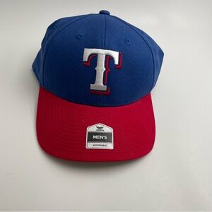 Texas Rangers T Logo Adjustable Cap Blue & Red Baseball Hat - NWT